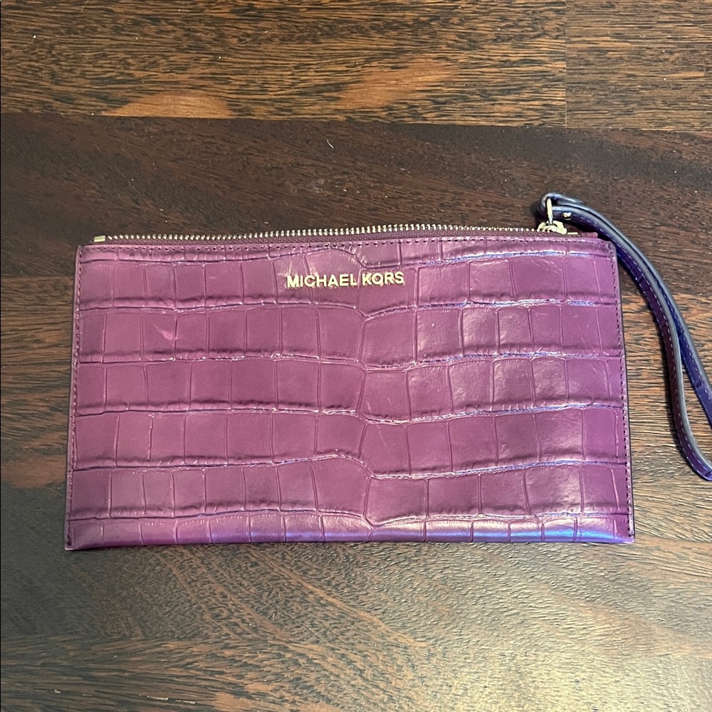 Michael Kors Plum Croc-Embossed Clutch